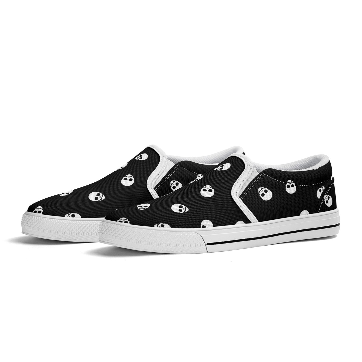 Skull-Stompin' Black Canvas Slip-On Sneakers