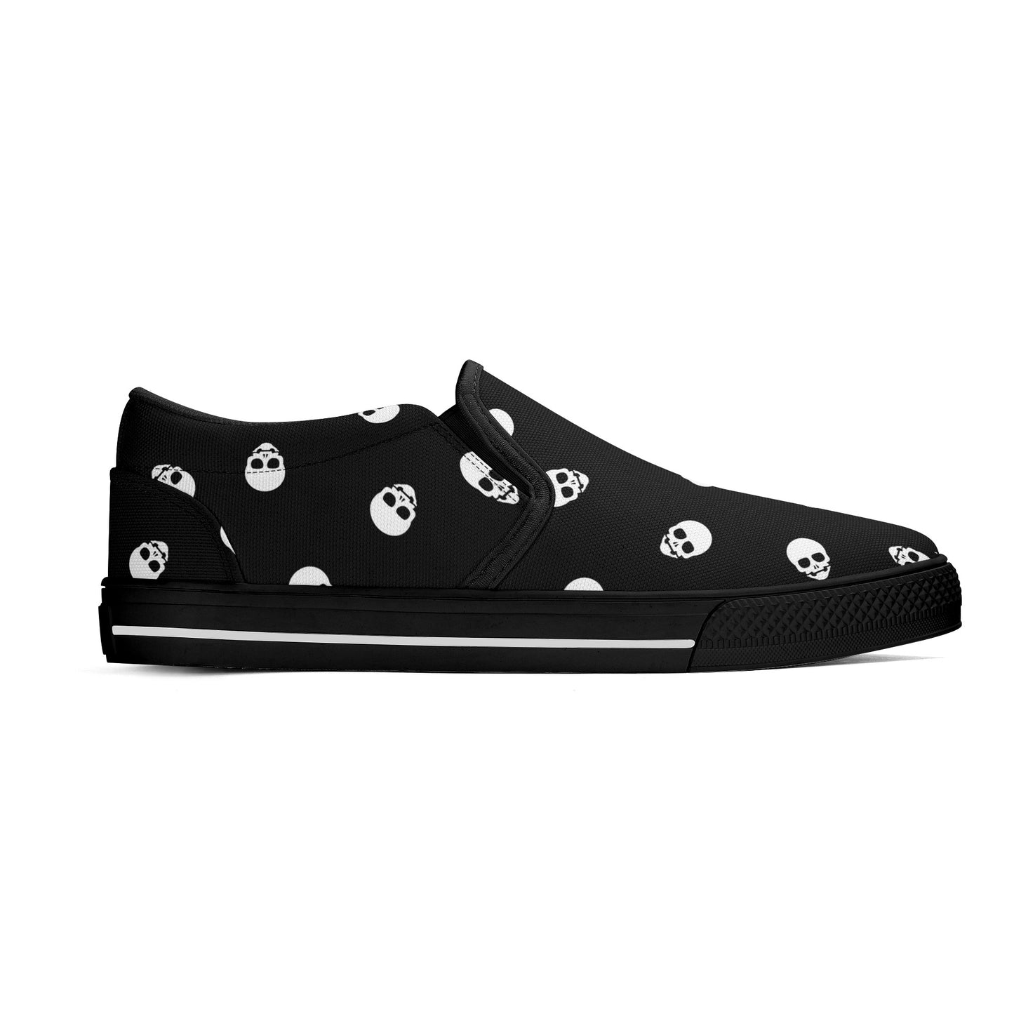 Skull-Stompin' Black Canvas Slip-On Sneakers