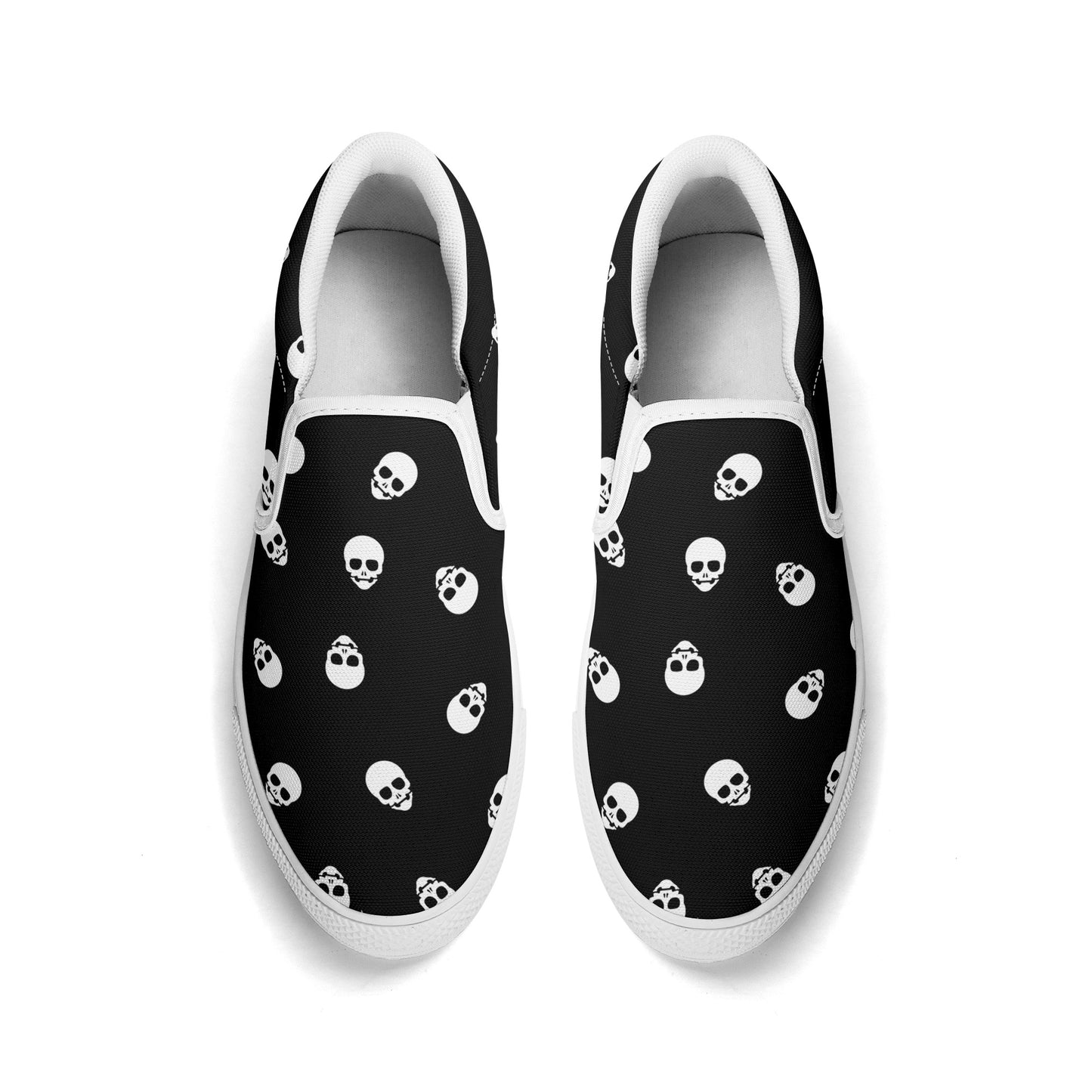 Skull-Stompin' Black Canvas Slip-On Sneakers