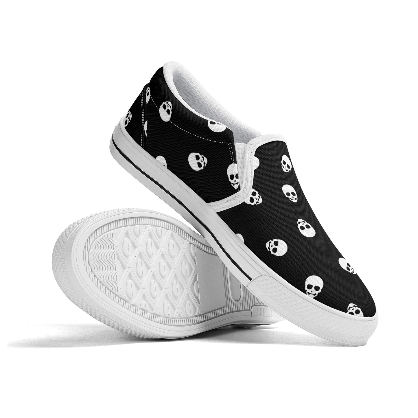 Skull-Stompin' Black Canvas Slip-On Sneakers