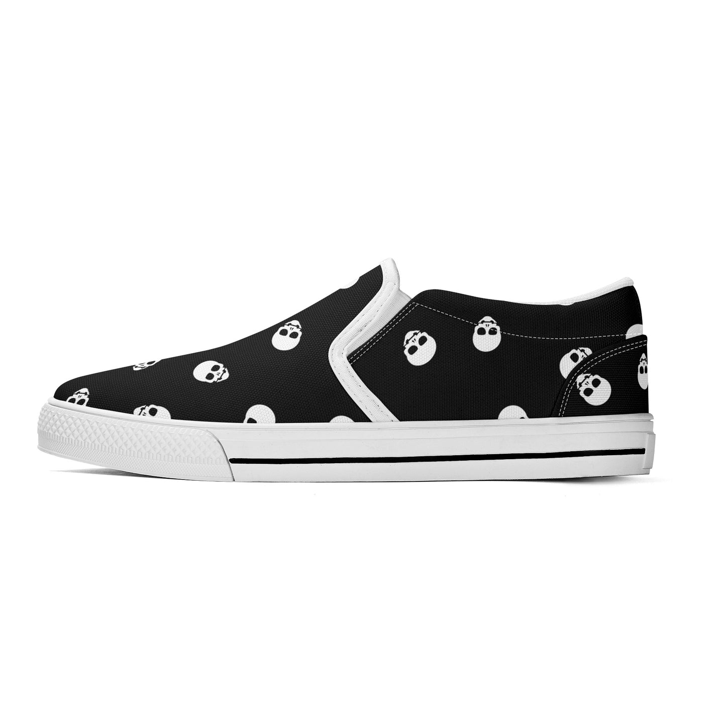 Skull-Stompin' Black Canvas Slip-On Sneakers