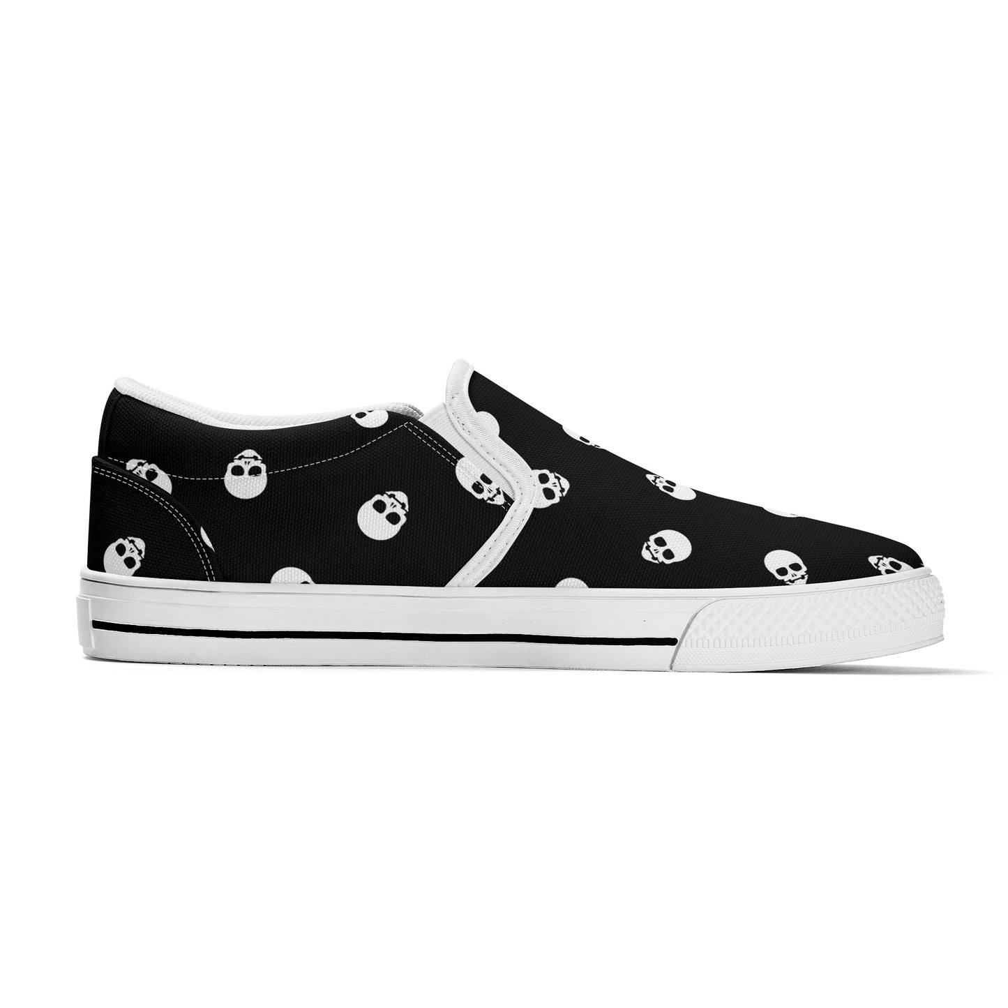 Skull-Stompin' Black Canvas Slip-On Sneakers