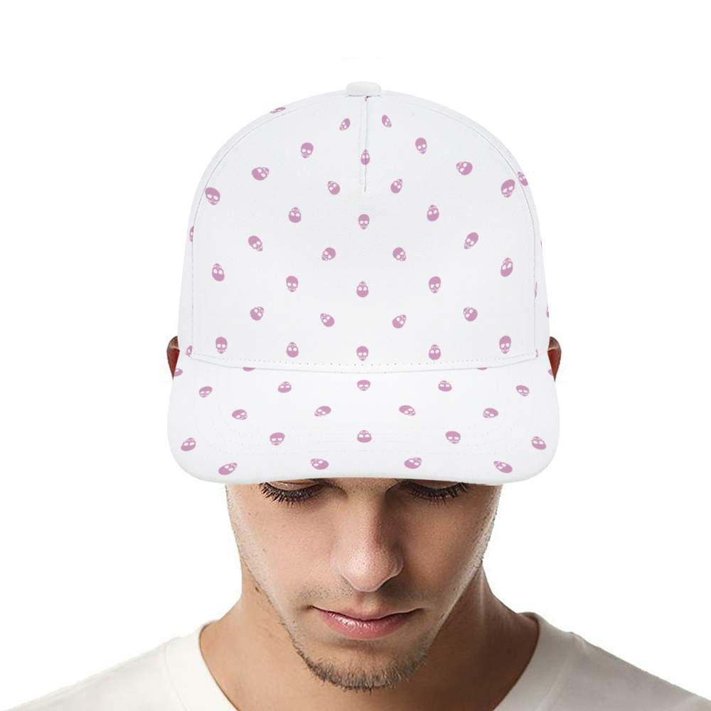 White with Fondant Pink Skulls Baseball Cap