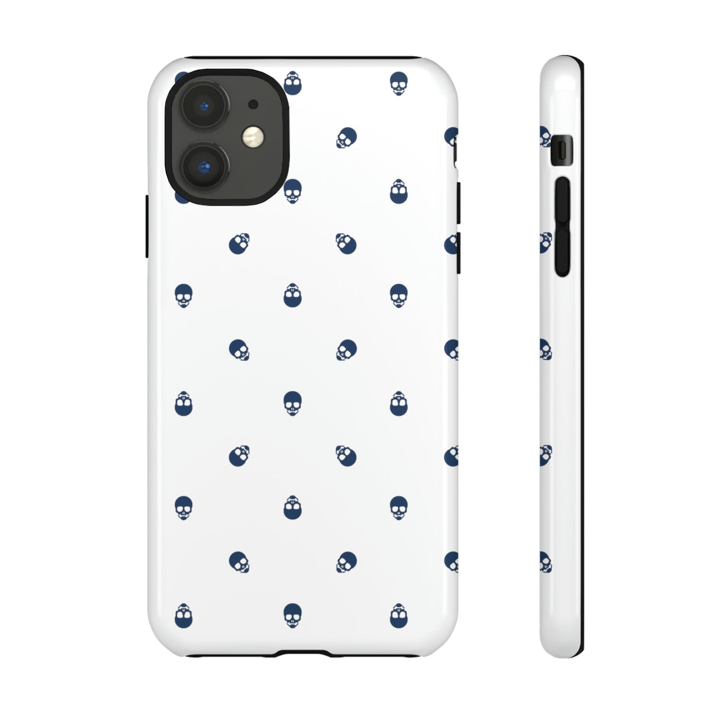 Tough Cases for Iphone, Samsung, Pixel - Lazuli Blue Skulls Pattern on White