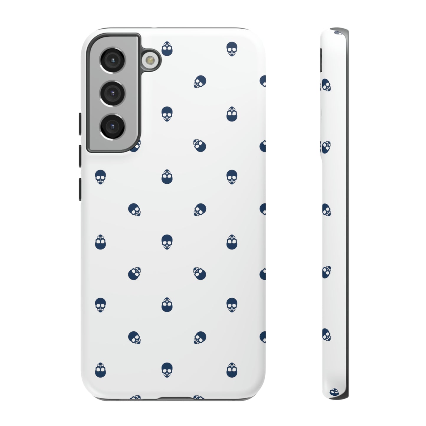 Tough Cases for Iphone, Samsung, Pixel - Lazuli Blue Skulls Pattern on White