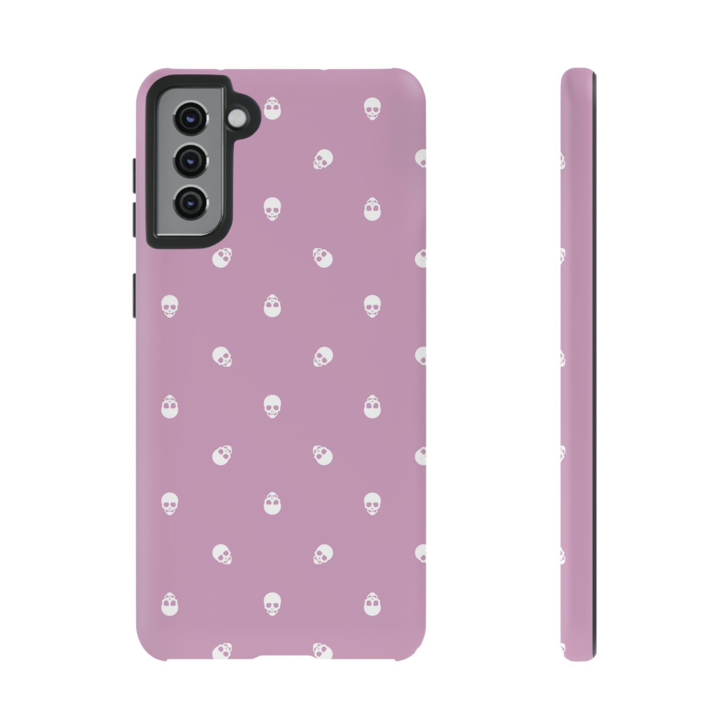 Tough Cases for Iphone, Samsung, Pixel - White Skulls Pattern on Fondant Pink