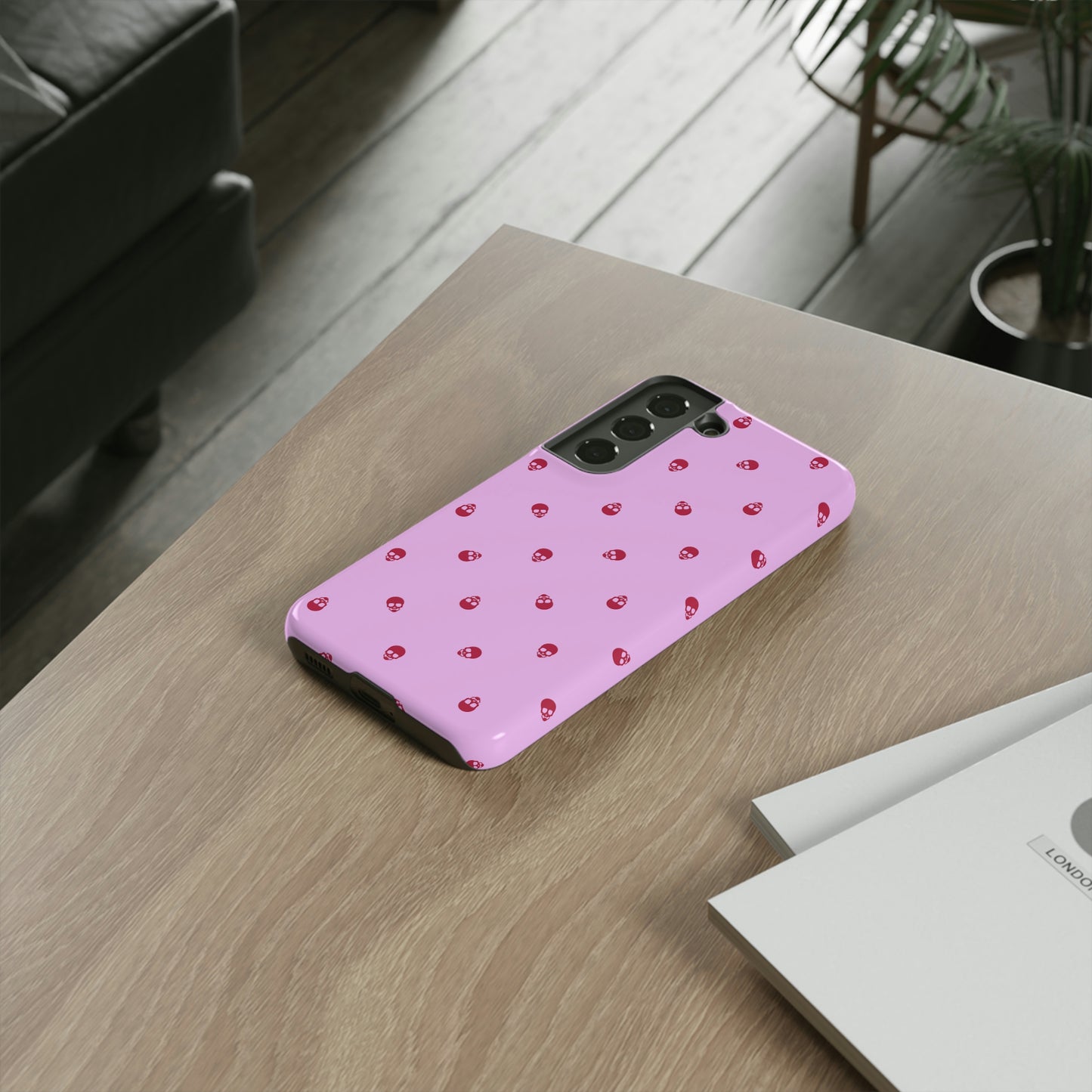 Tough Cases for Iphone, Samsung, Pixel - Viva Magenta Skulls Pattern on Fondant Pink