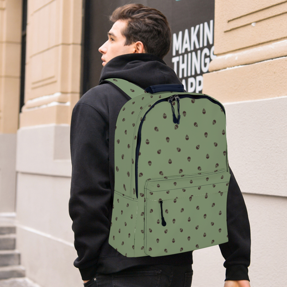 Backpack in Jade Green with Dark Oak Skull Pattern