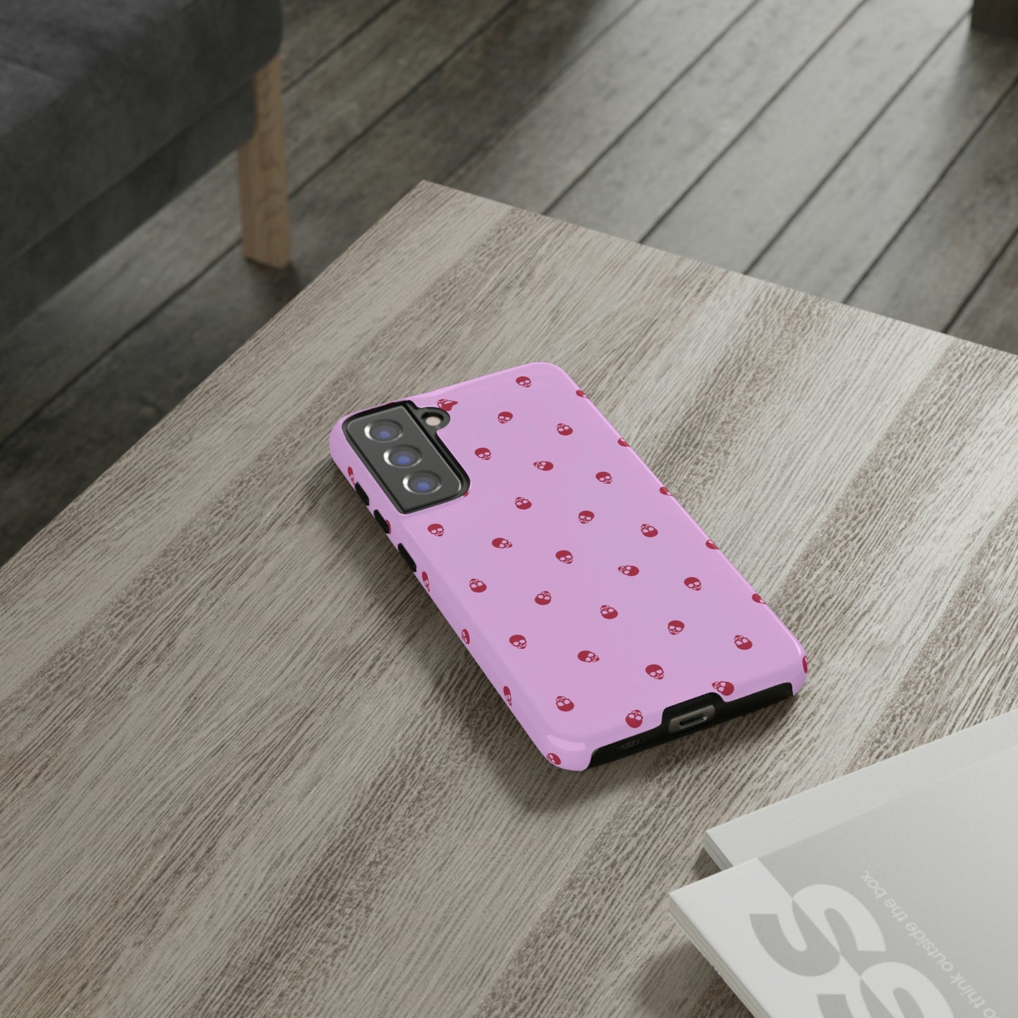 Tough Cases for Iphone, Samsung, Pixel - Viva Magenta Skulls Pattern on Fondant Pink