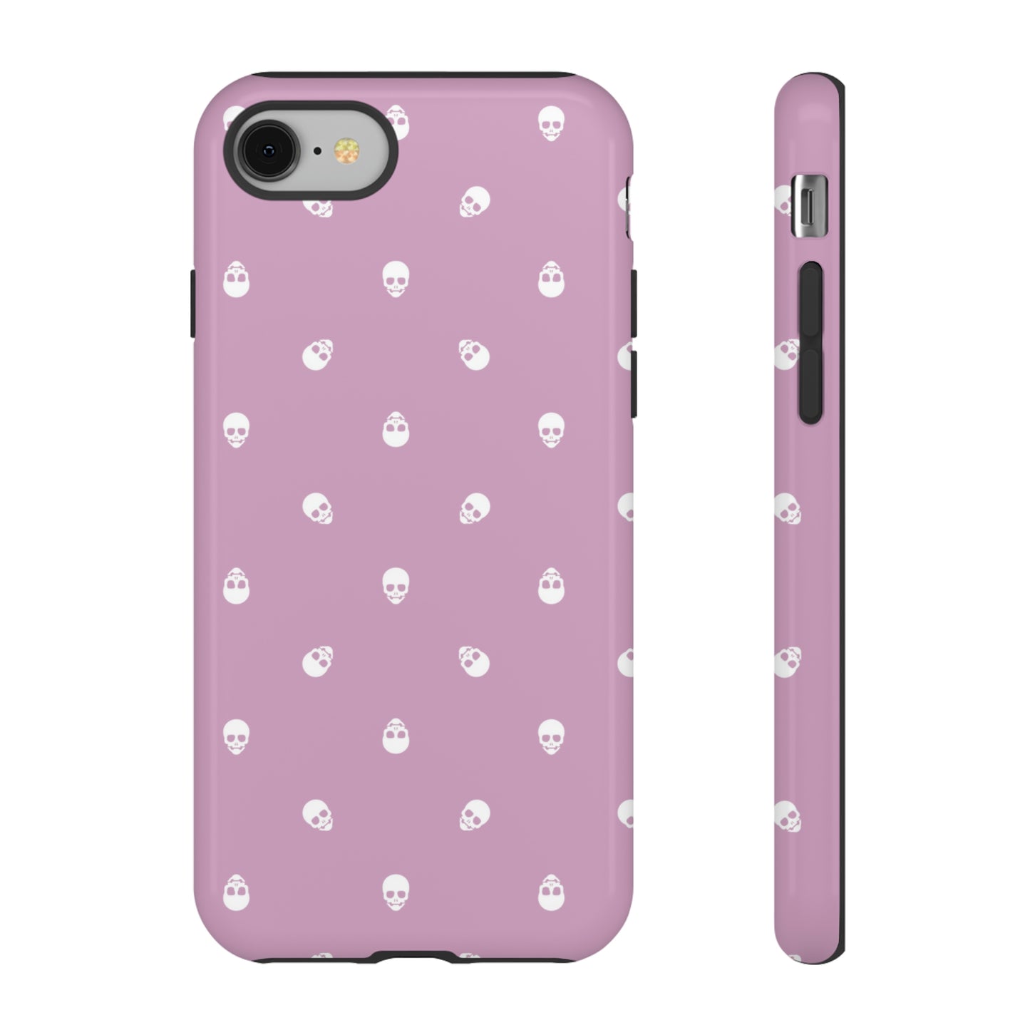 Tough Cases for Iphone, Samsung, Pixel - White Skulls Pattern on Fondant Pink