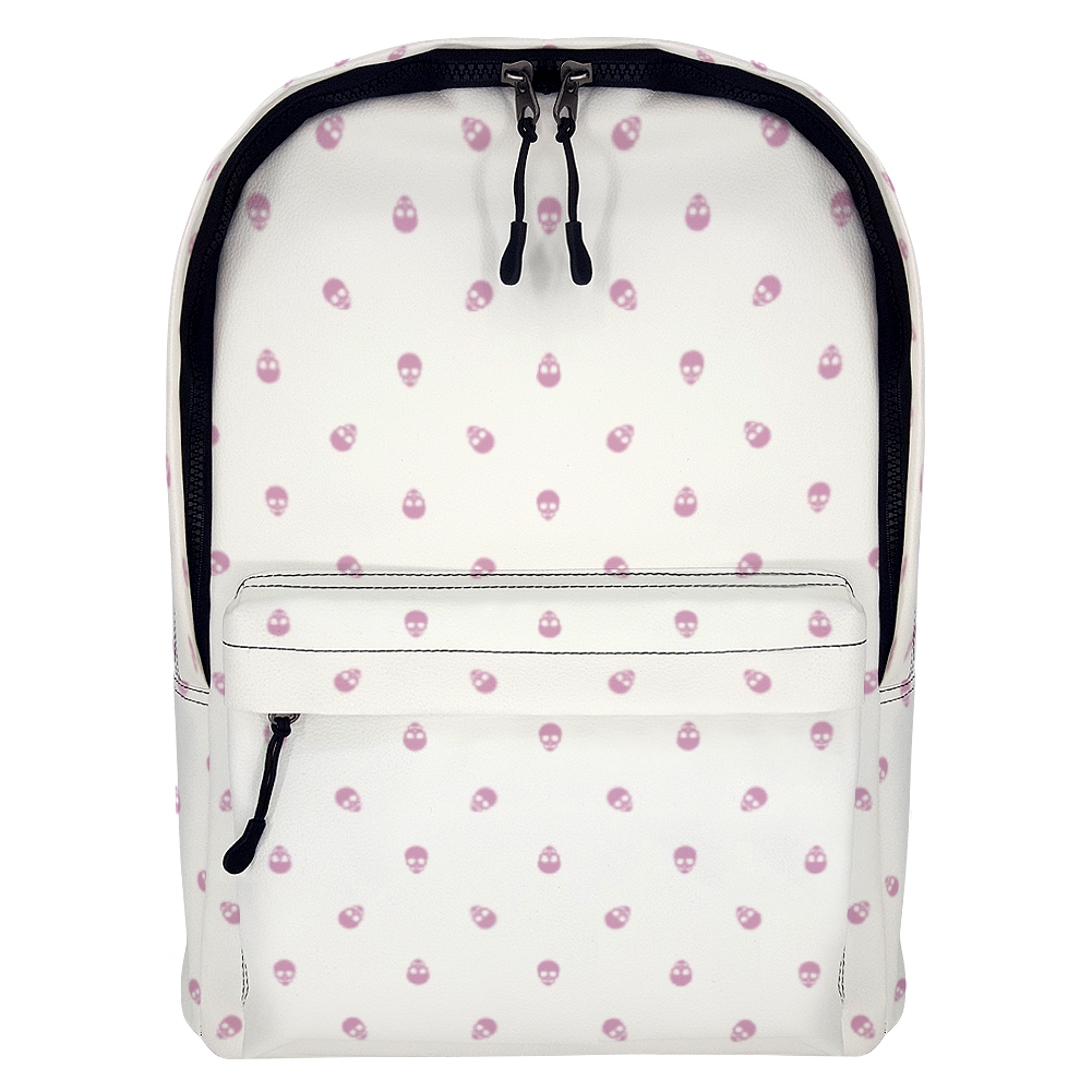 Backpack in White with Fondant Pink Skull Pattern