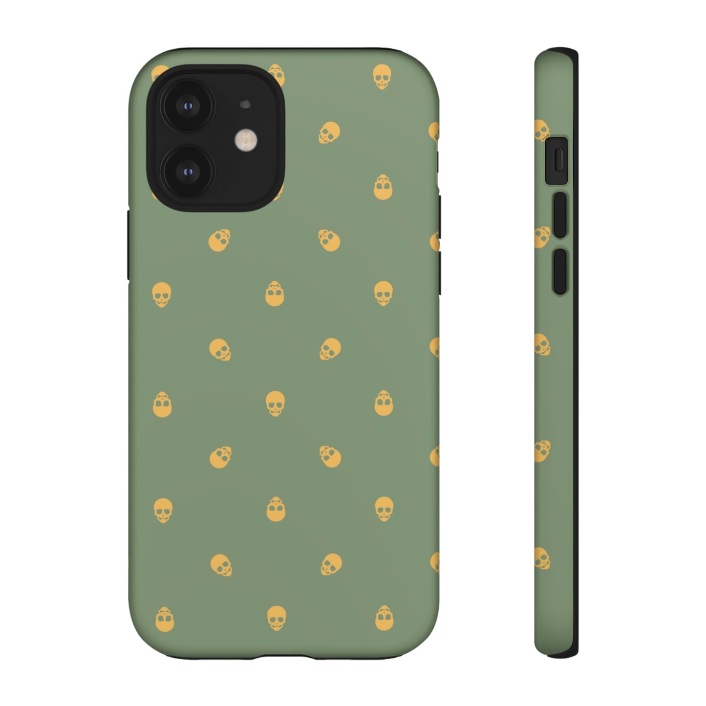 Tough Cases for Iphone, Samsung, Pixel - Sundial Skulls Pattern on Jade Green