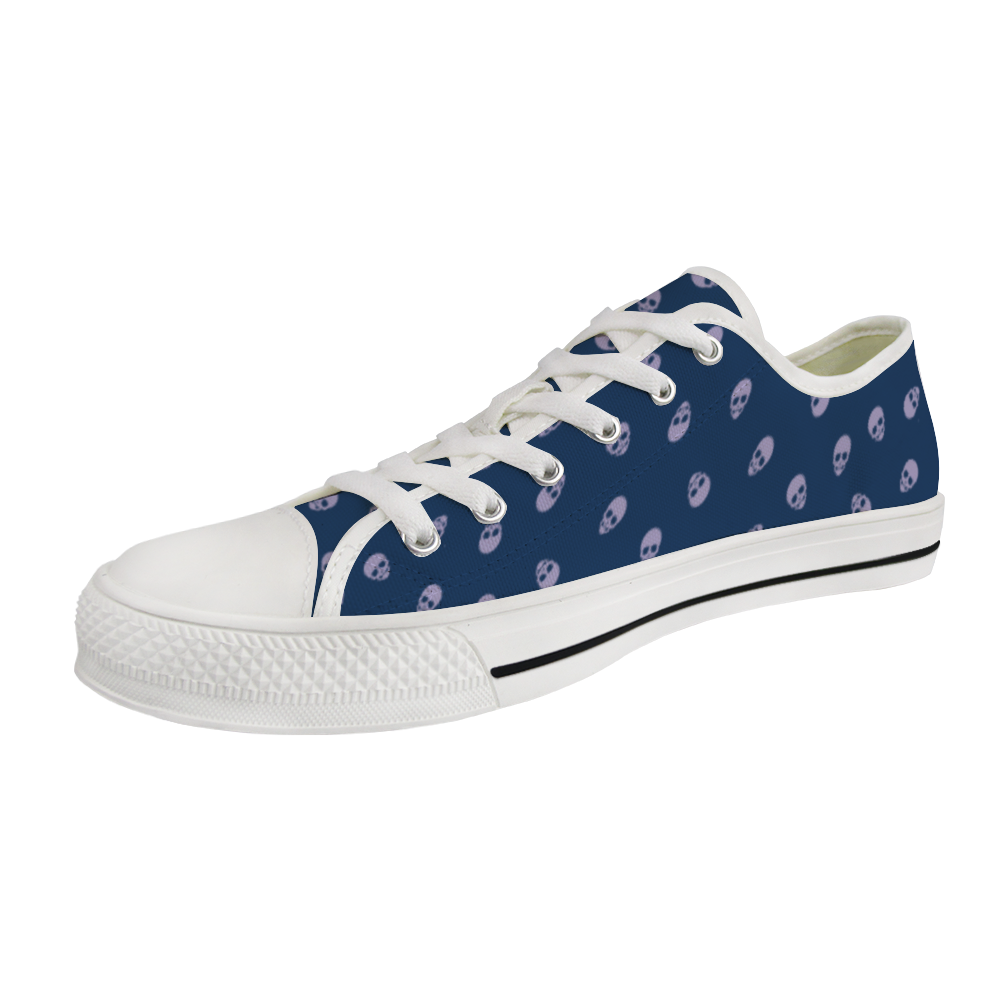 Low Top Canvas Sneakers in Lazuli Blue with Digital Lavender Skulls