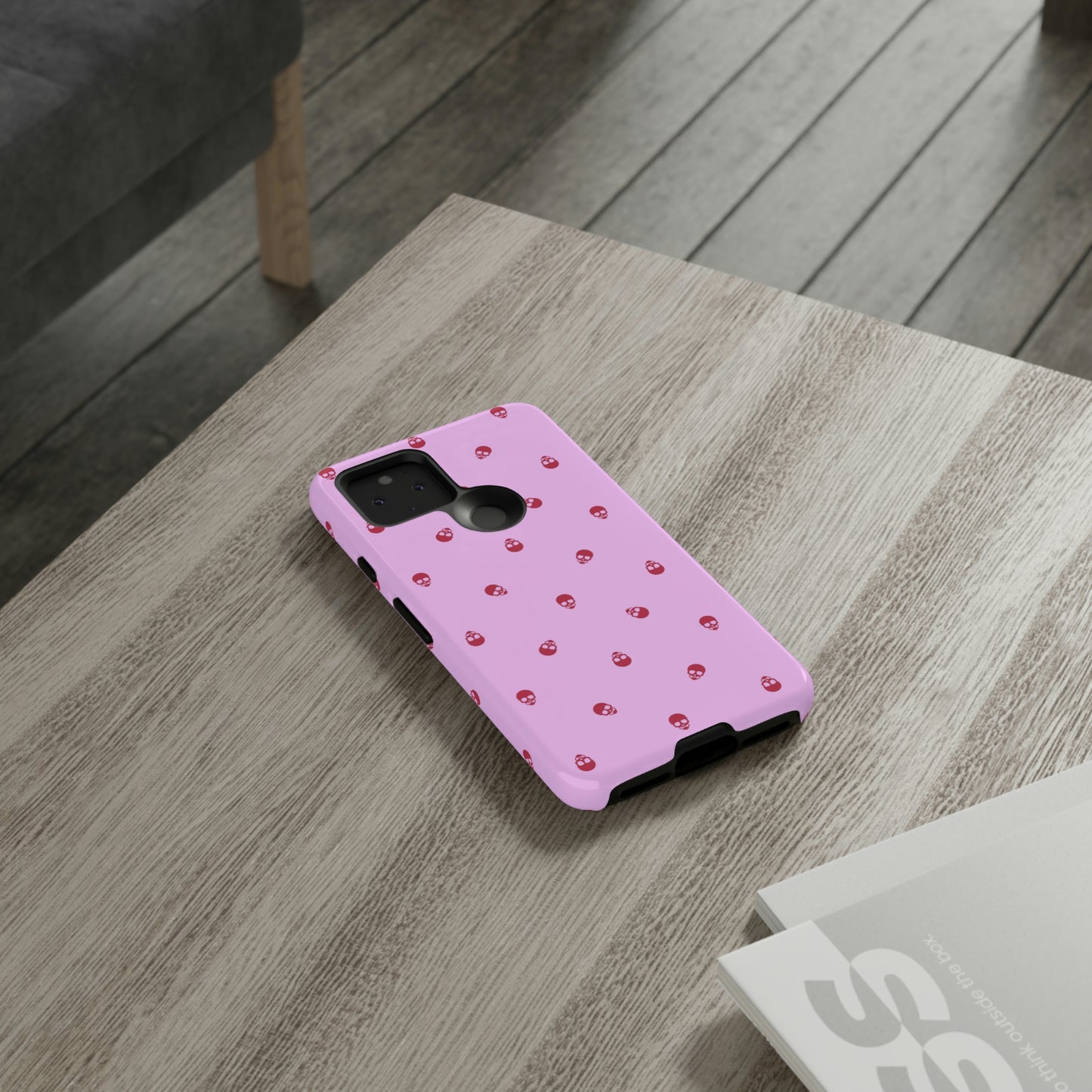 Tough Cases for Iphone, Samsung, Pixel - Viva Magenta Skulls Pattern on Fondant Pink