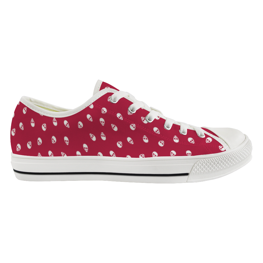 Low Top Canvas Skull Sneakers in Viva Magenta and White