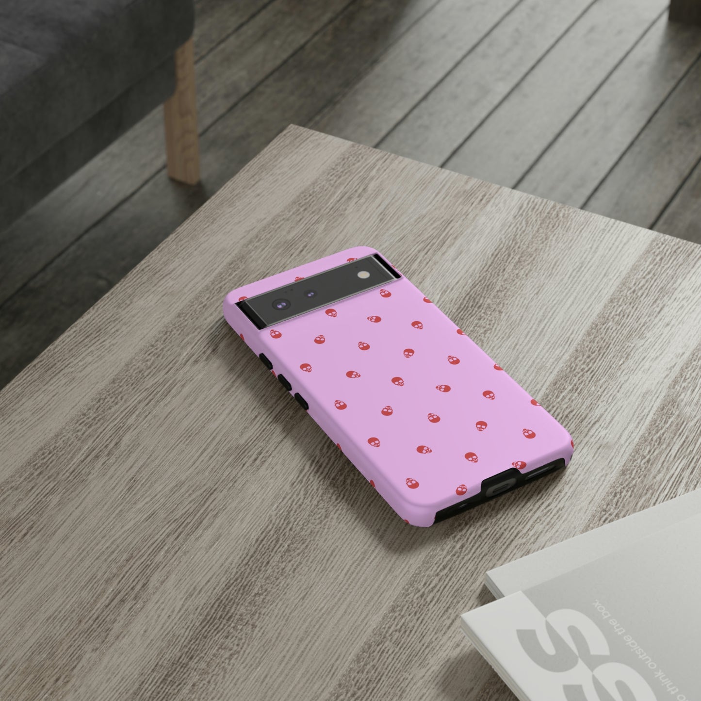 Tough Cases for Iphone, Samsung, Pixel - Luscious Red Skulls on Fondant Pink