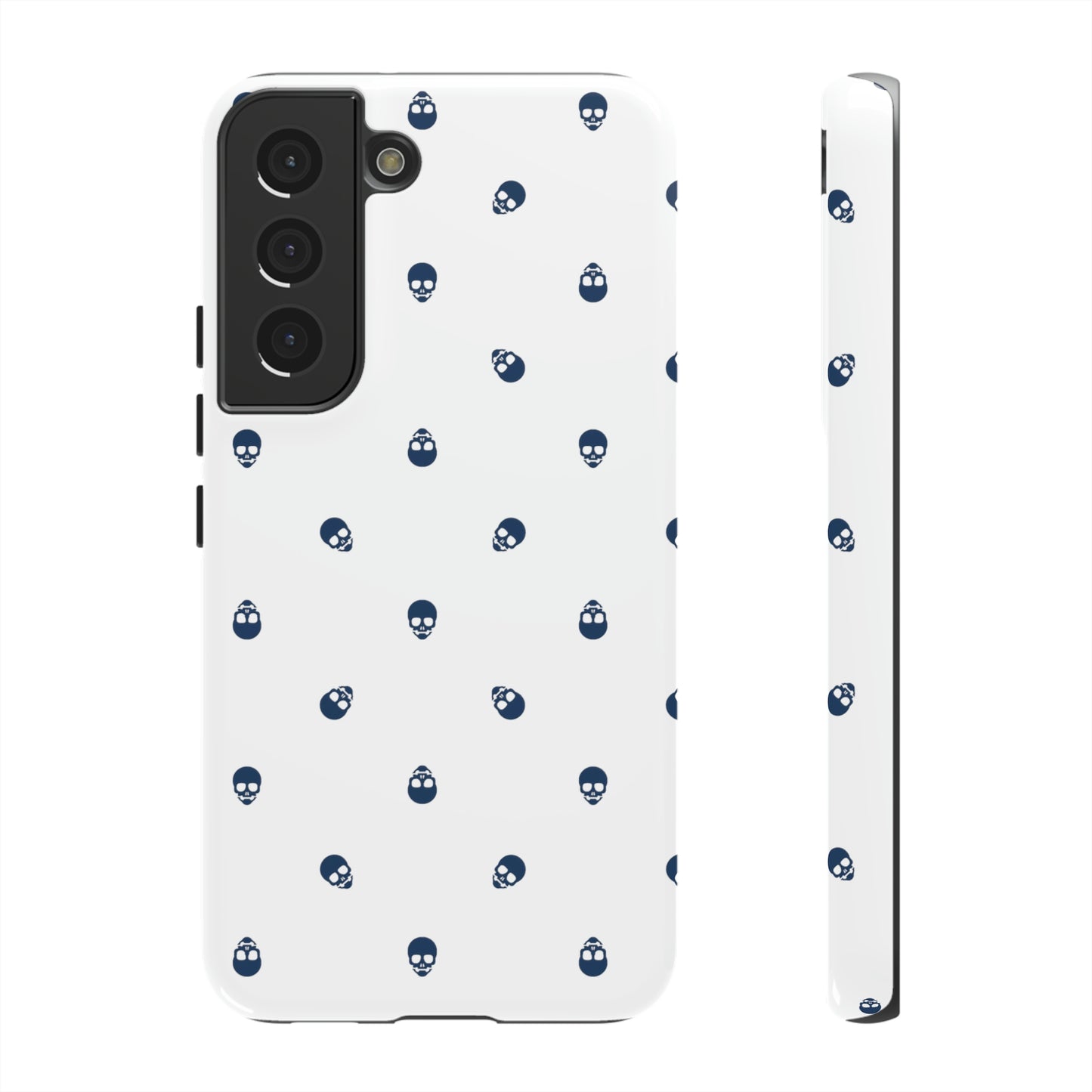 Tough Cases for Iphone, Samsung, Pixel - Lazuli Blue Skulls Pattern on White