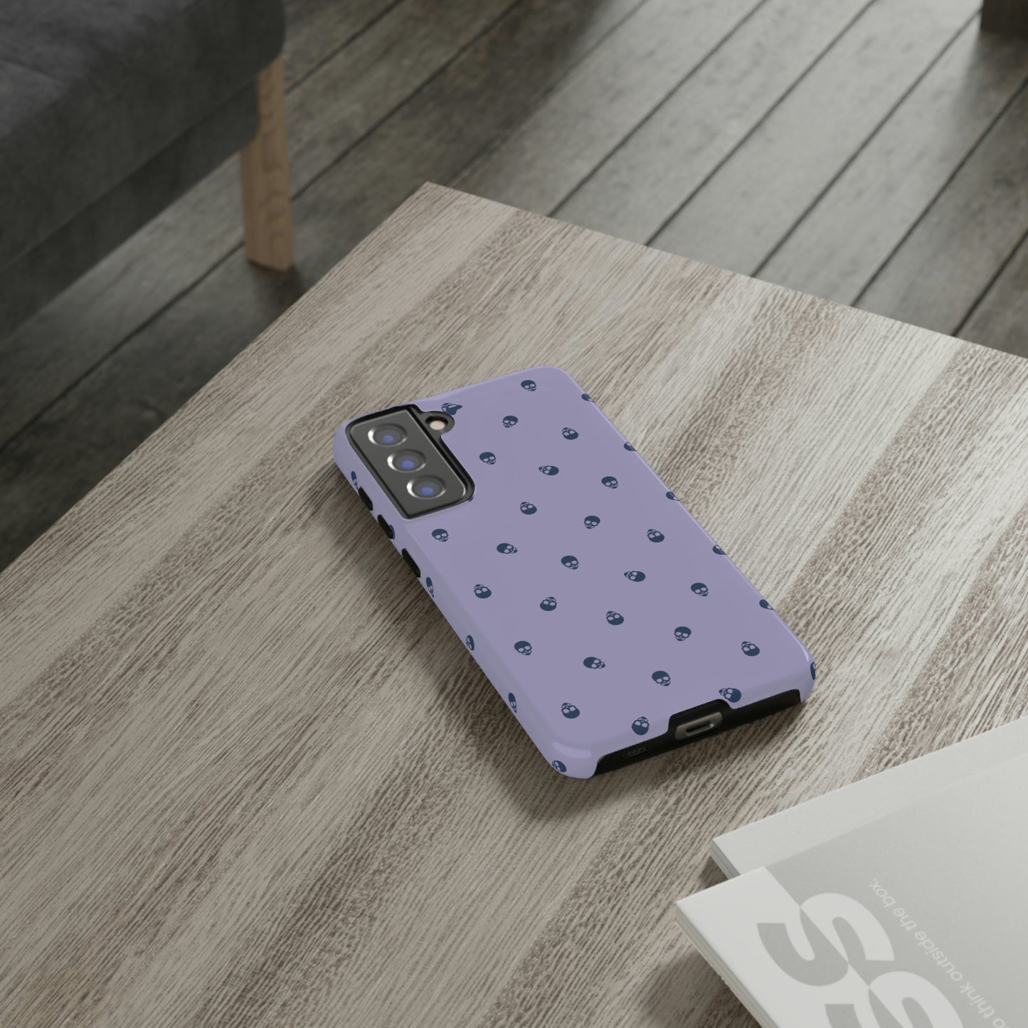 Tough Cases for Iphone, Samsung, Pixel - Lazuli Blue Skulls Pattern on Digital Lavender