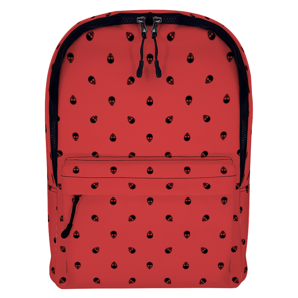 Backpack in Luscious Red with Black Skull Pattern