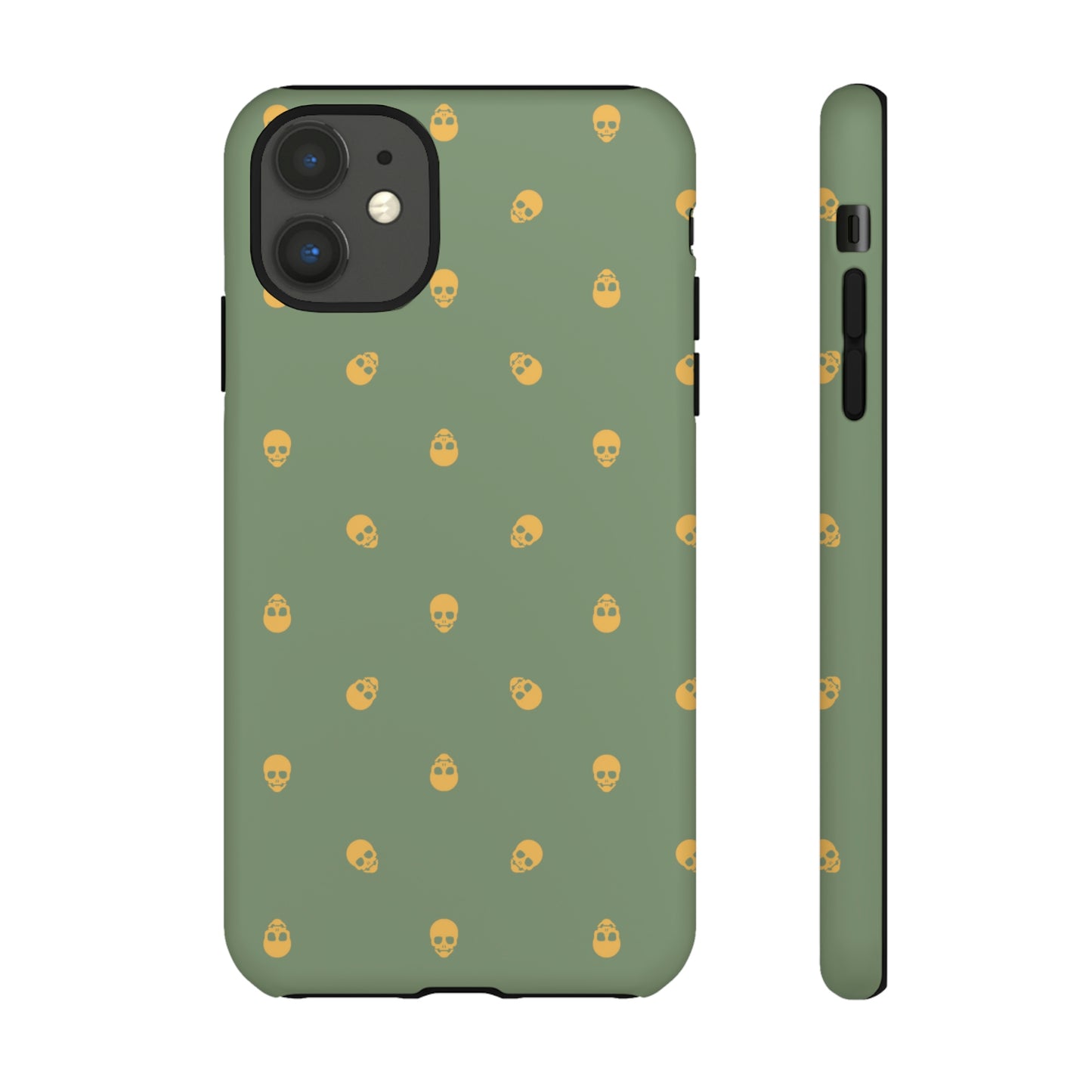 Tough Cases for Iphone, Samsung, Pixel - Sundial Skulls Pattern on Jade Green