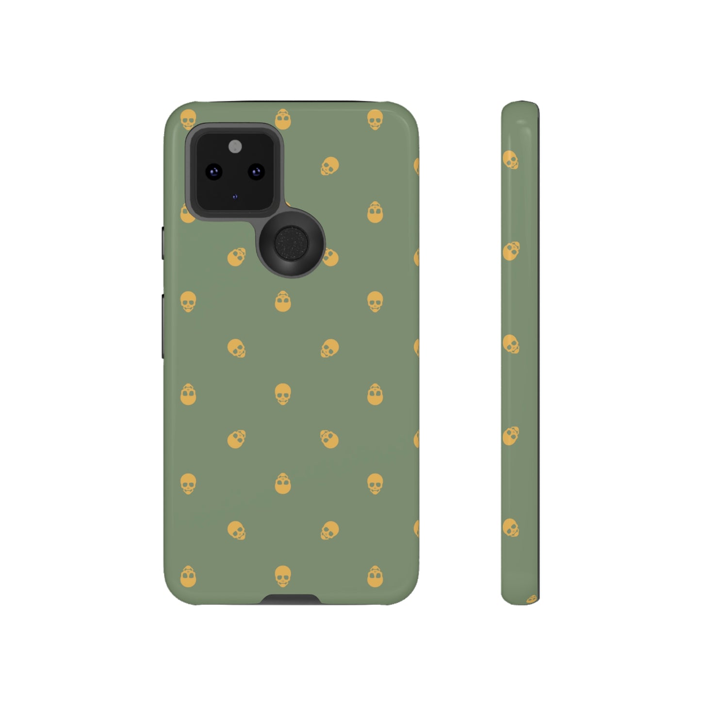 Tough Cases for Iphone, Samsung, Pixel - Sundial Skulls Pattern on Jade Green