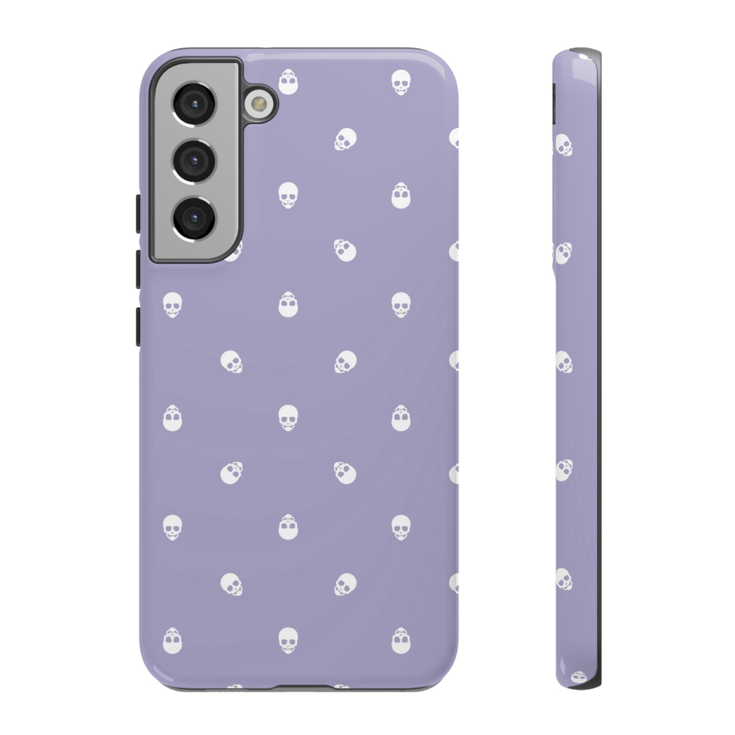 Tough Cases for Iphone, Samsung, Pixel - White Skulls Pattern on Digital Lavender