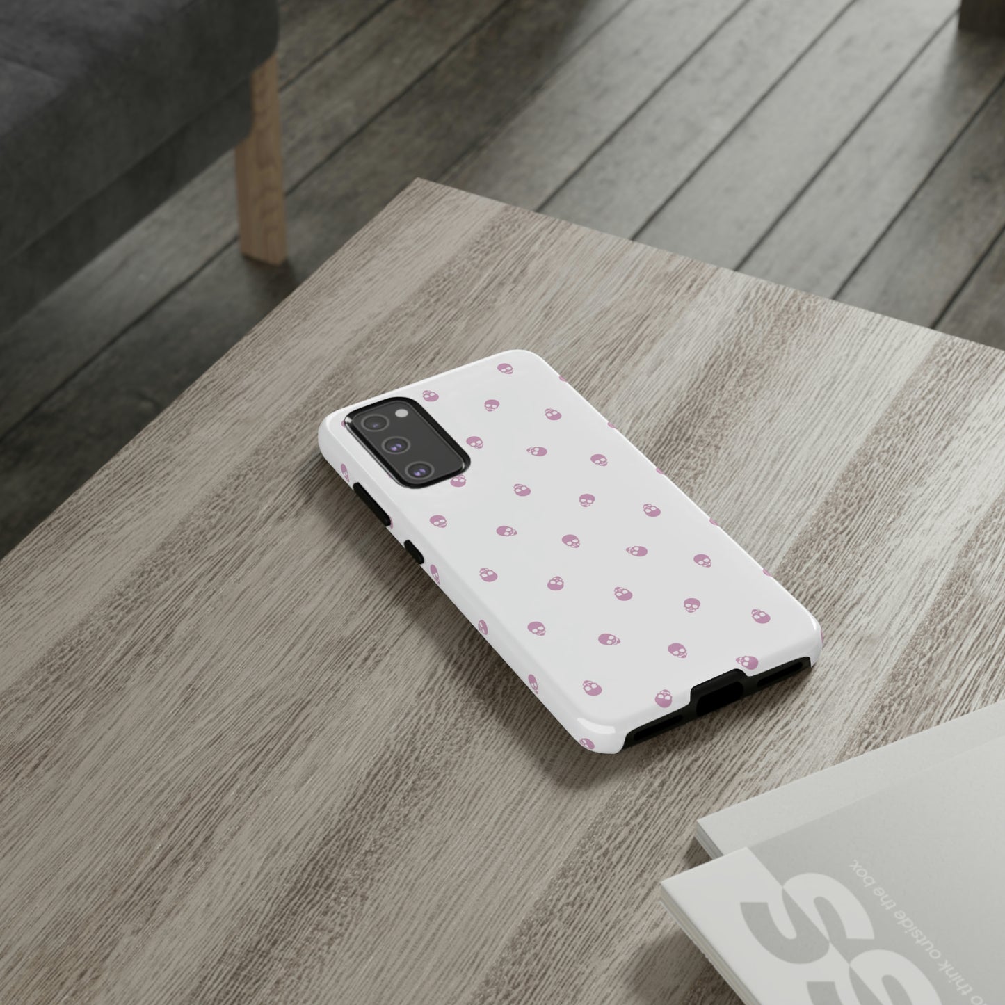 Tough Cases for Iphone, Samsung, Pixel - Fondant Pink Skull Pattern on White