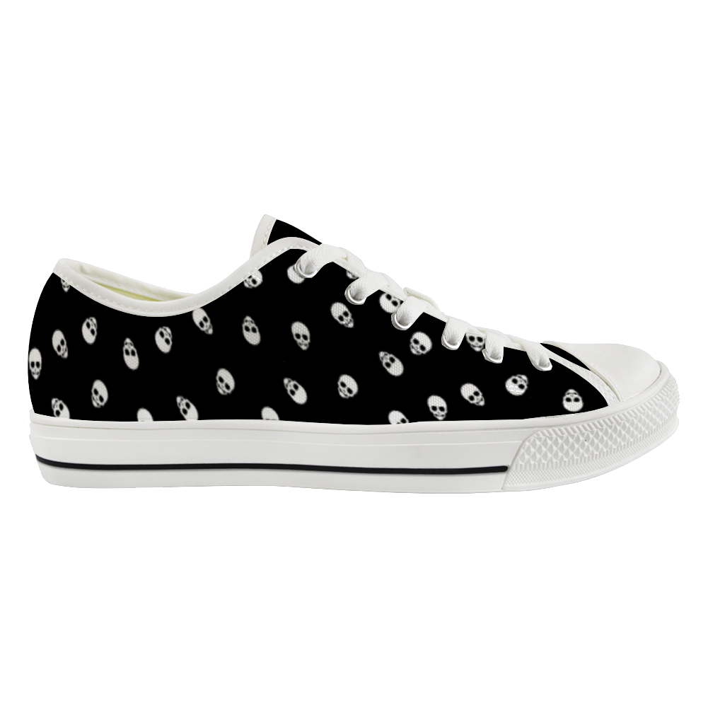 Low Top Canvas Skull Sneakers in Black and White