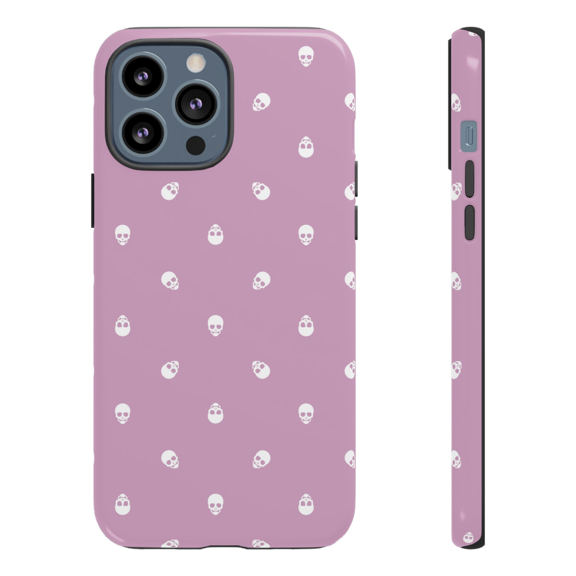 Tough Cases for Iphone, Samsung, Pixel - White Skulls Pattern on Fondant Pink