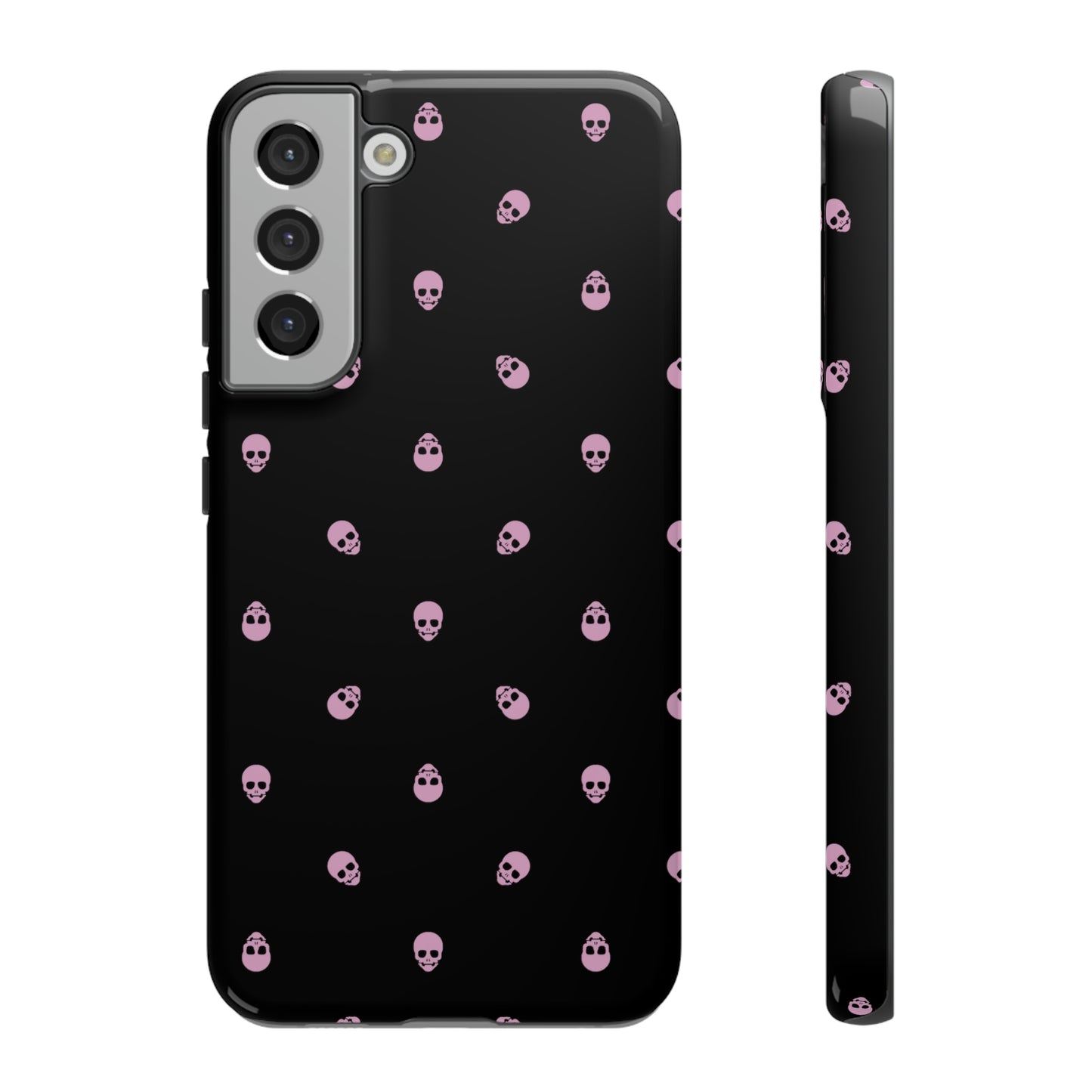 Tough Cases for Iphone, Samsung, Pixel - Fondant Pink Skulls Pattern on Black