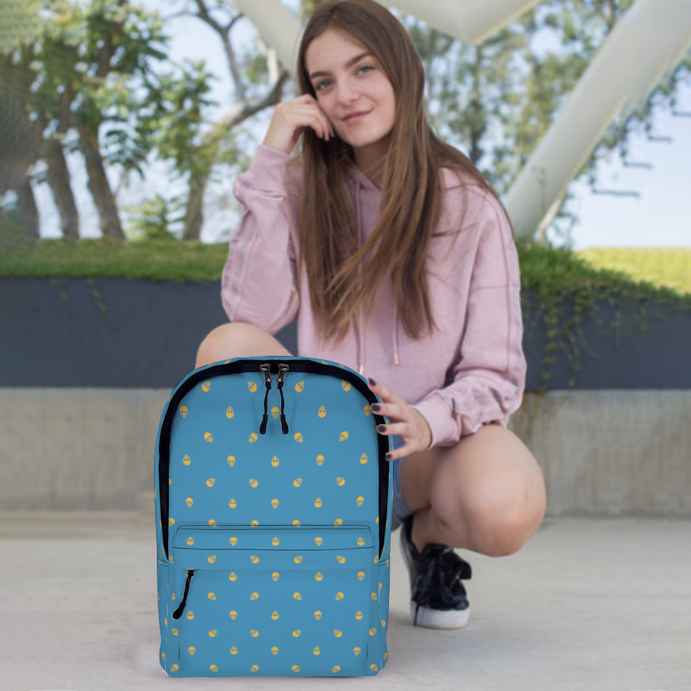 Backpack in Tranquil Blue with Honeycomb Skull Pattern