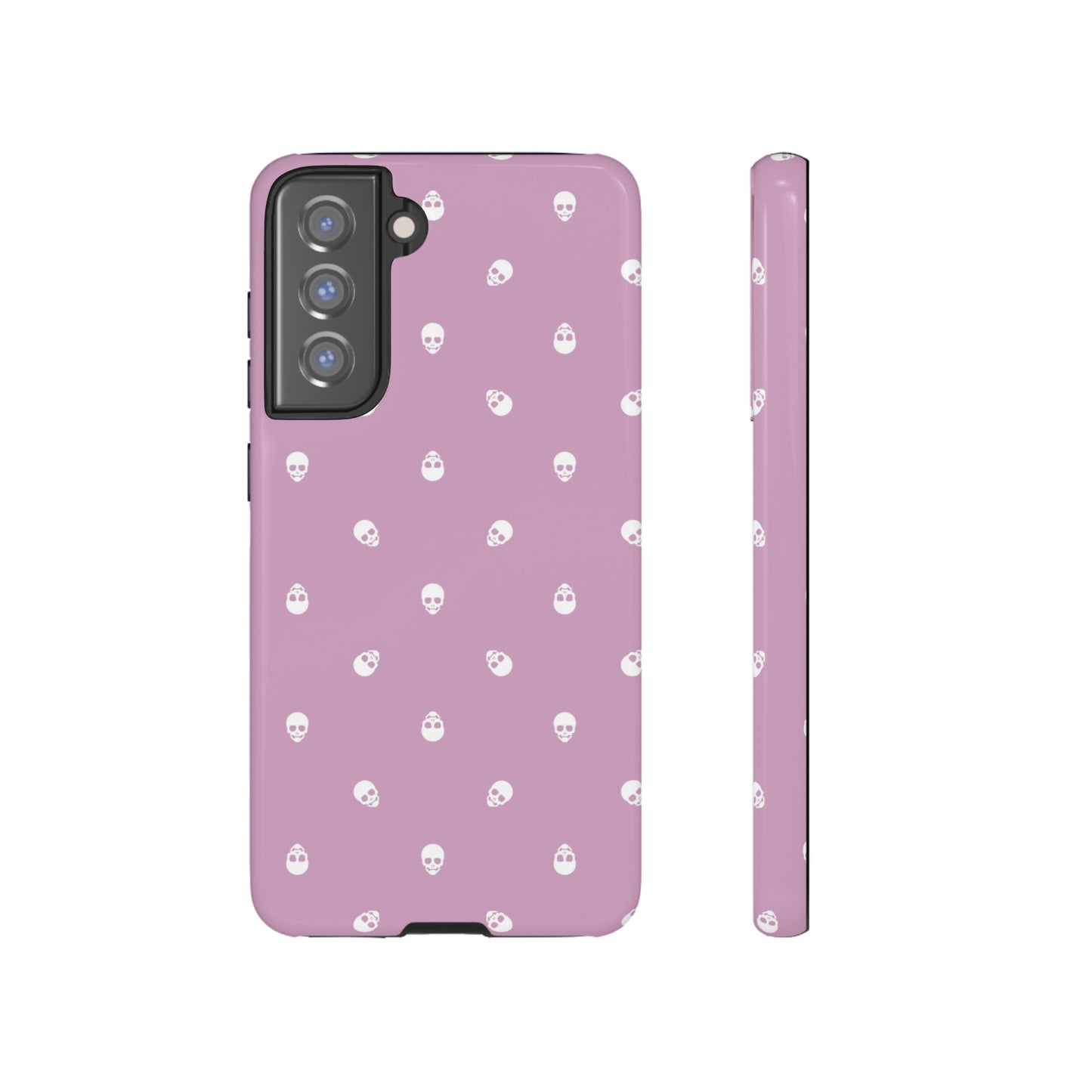 Tough Cases for Iphone, Samsung, Pixel - White Skulls Pattern on Fondant Pink