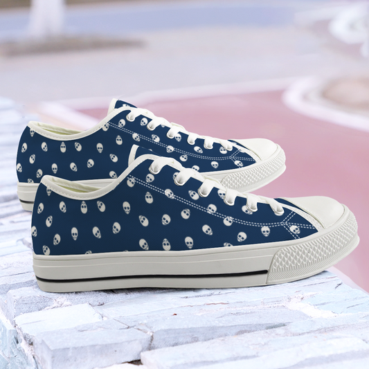 Low Top Canvas Skull Sneakers in Lazuli Blue