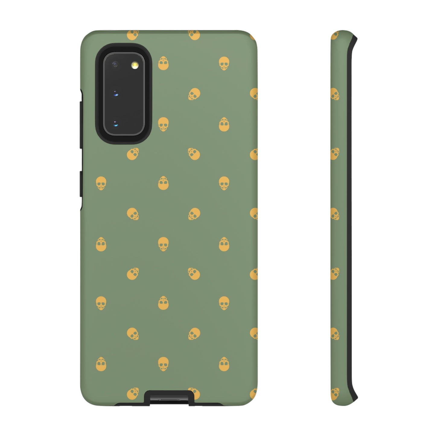 Tough Cases for Iphone, Samsung, Pixel - Sundial Skulls Pattern on Jade Green