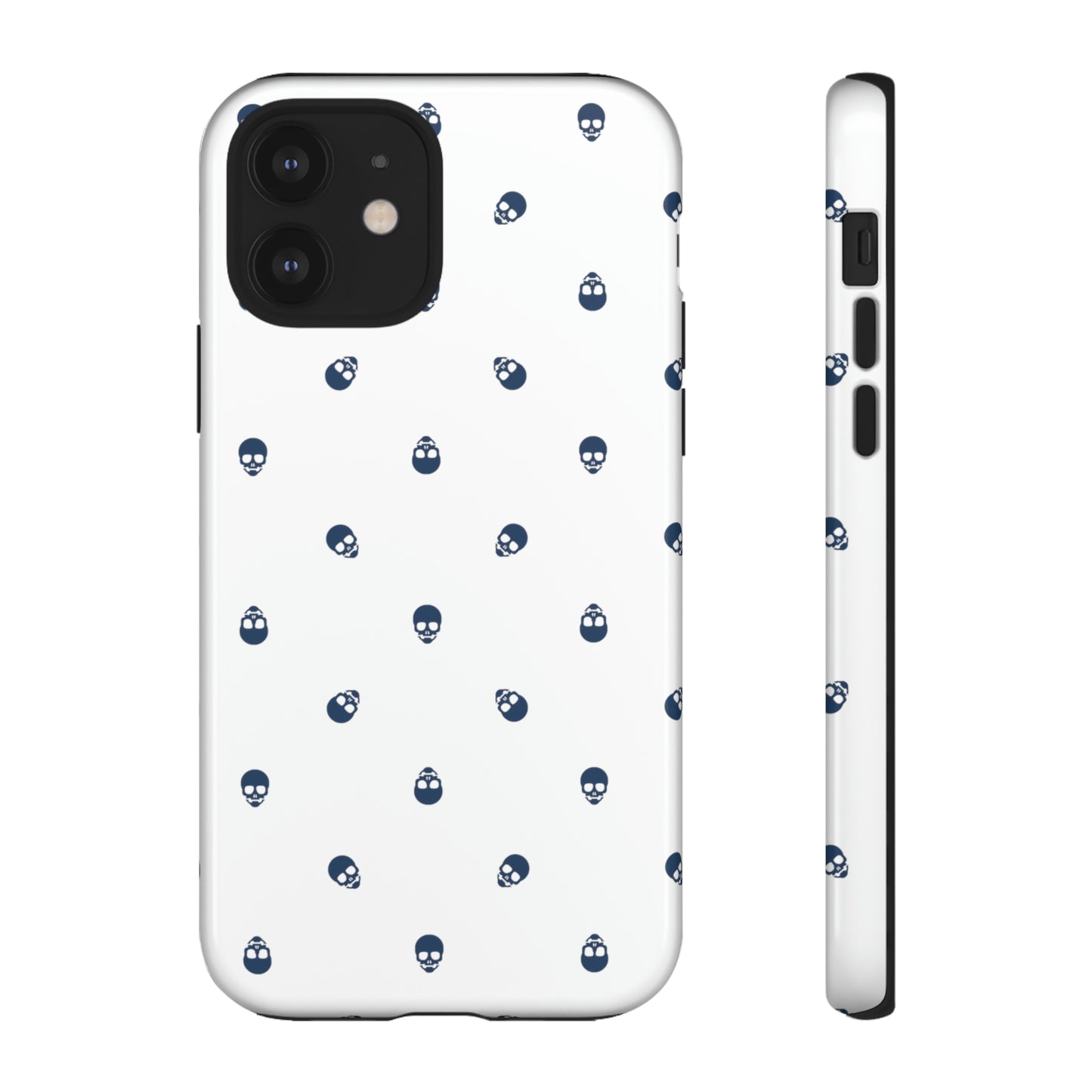 Tough Cases for Iphone, Samsung, Pixel - Lazuli Blue Skulls Pattern on White