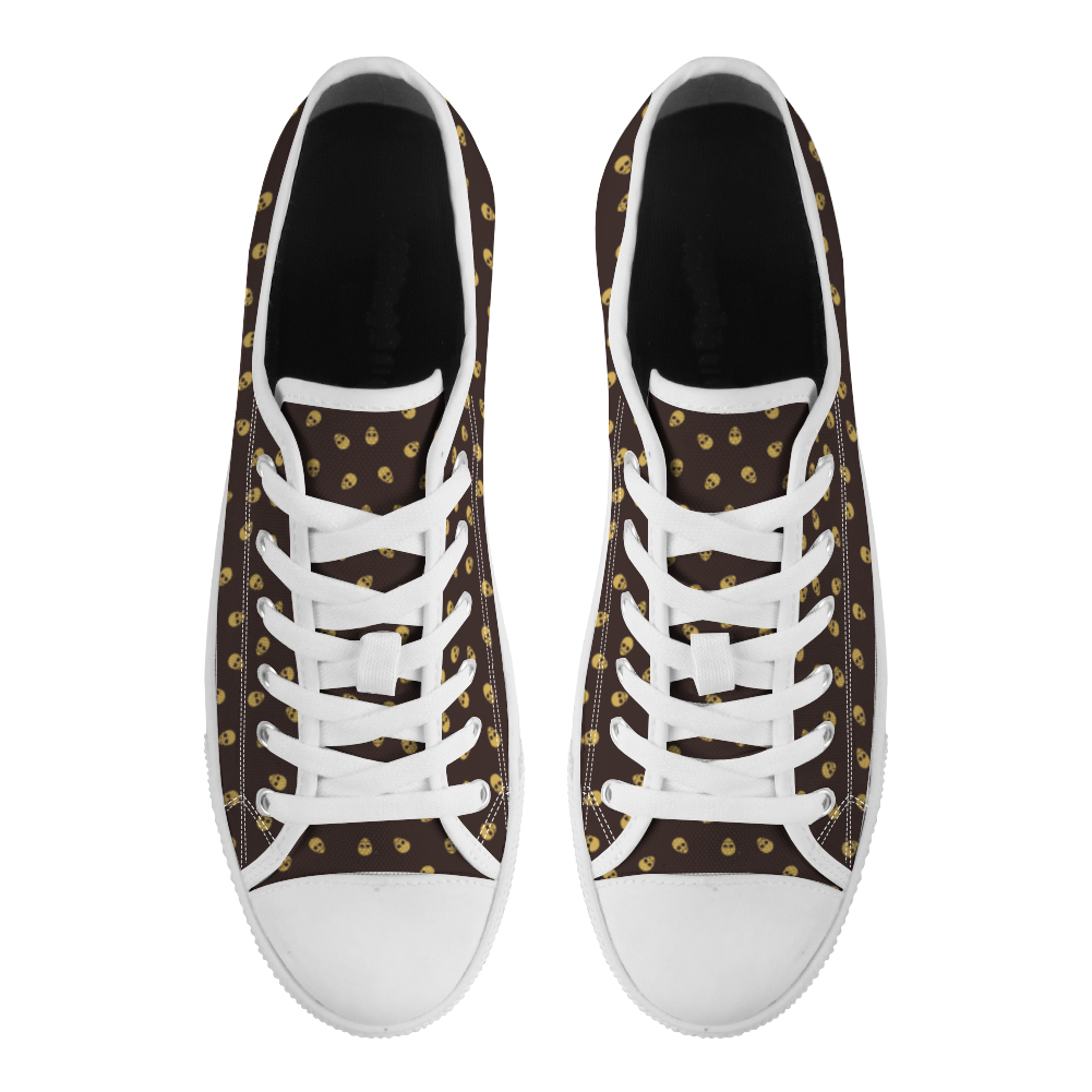 Low Top Canvas Sneakers in Dark Oak with Honeycomb skulls