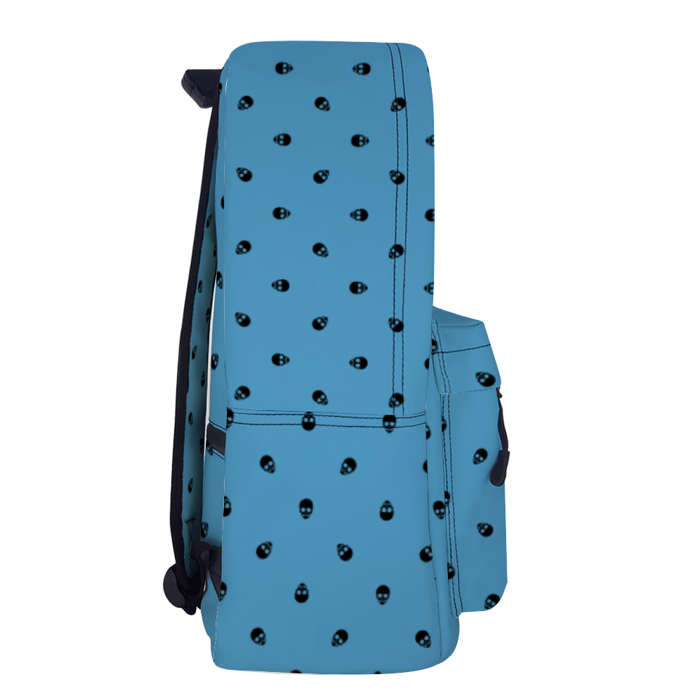 Backpack in Tranquil Blue with Black Skull Pattern