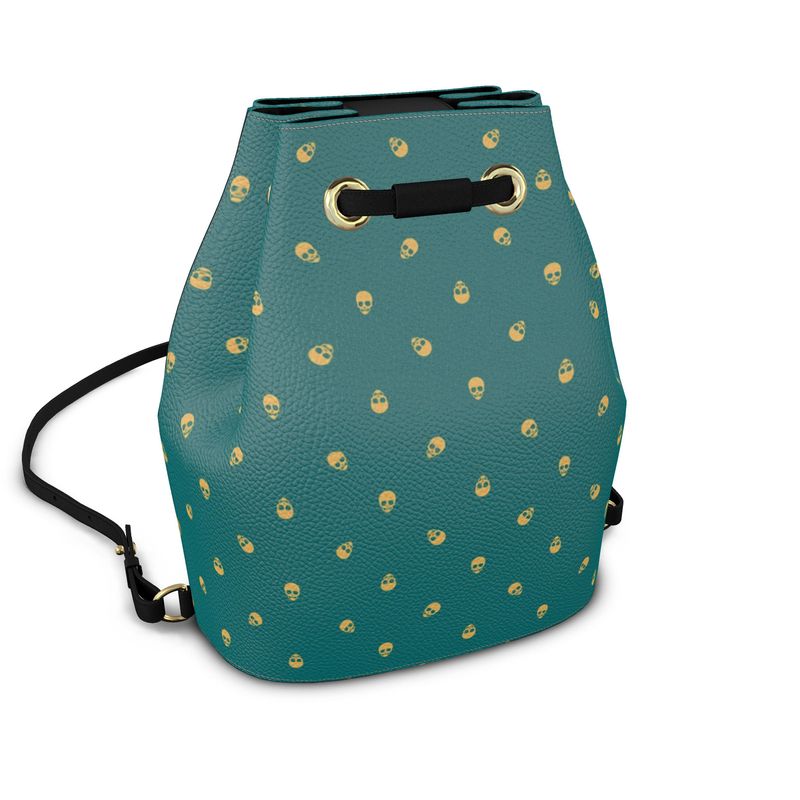 Bucket Backpack in Verdigris with Honeycomb Skulls