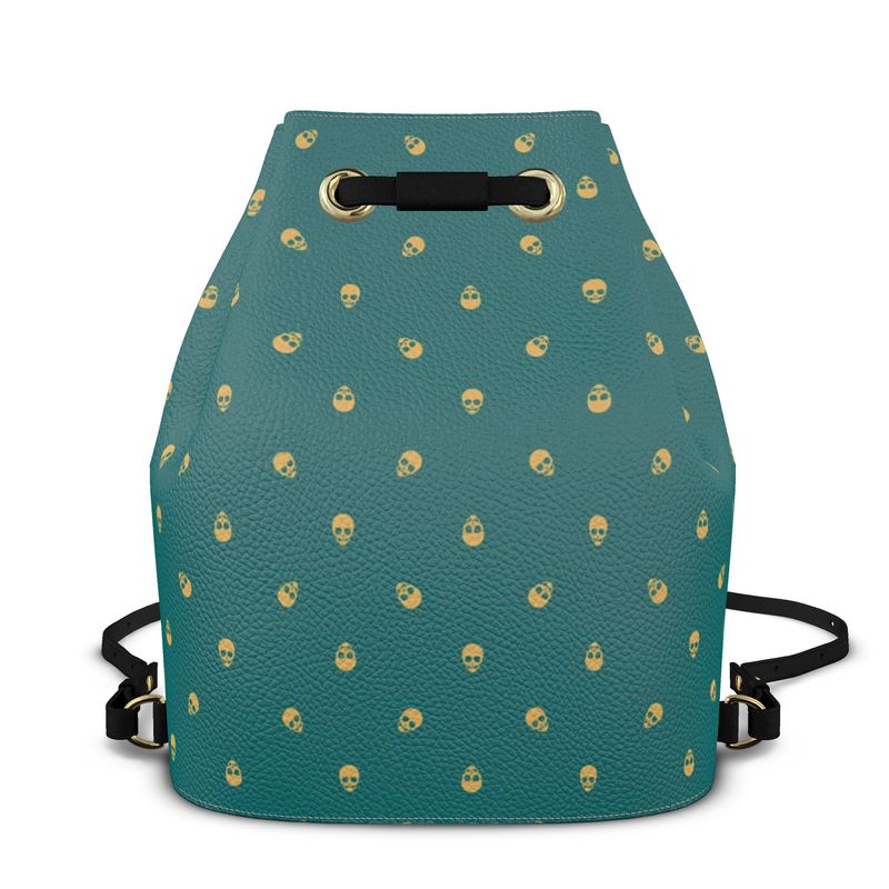 Bucket Backpack in Verdigris with Honeycomb Skulls