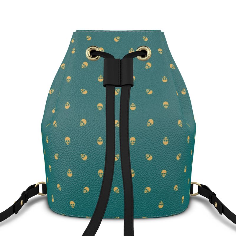 Bucket Backpack in Verdigris with Honeycomb Skulls