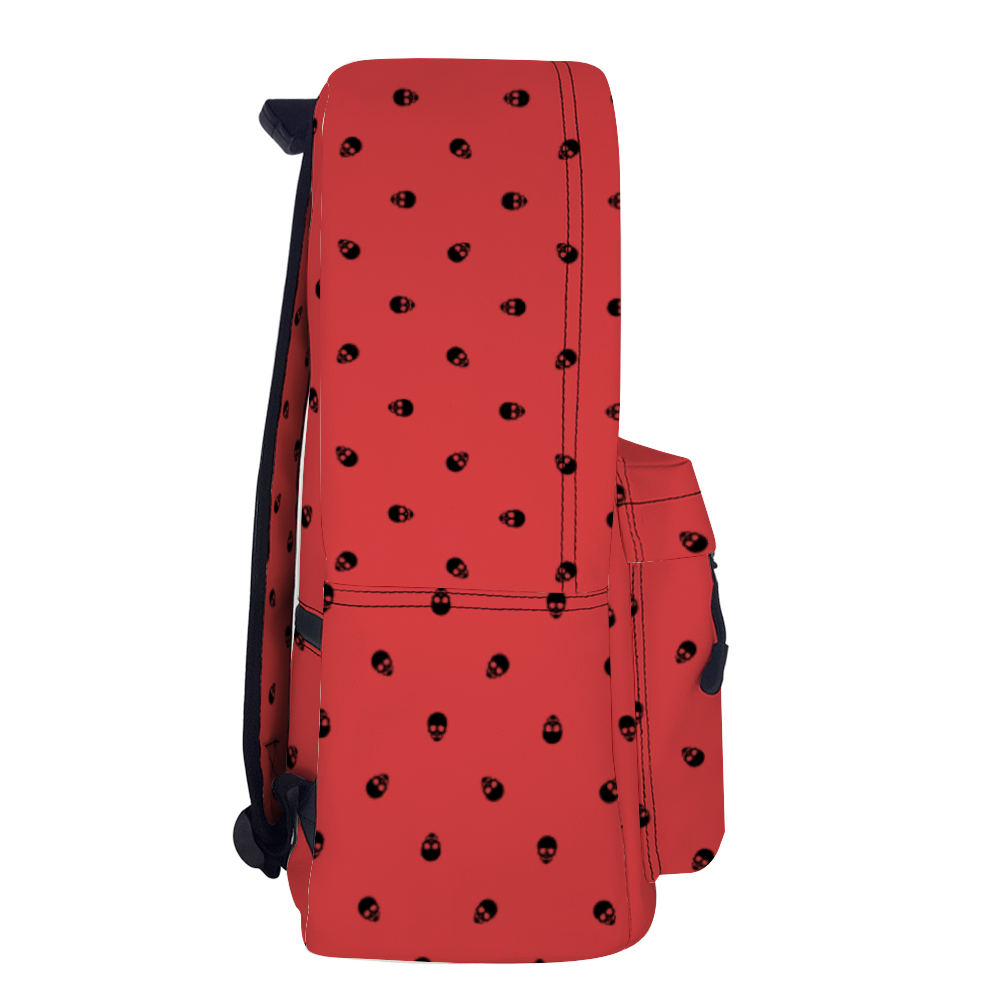 Backpack in Luscious Red with Black Skull Pattern