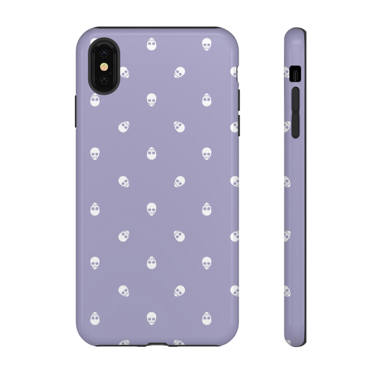 Tough Cases for Iphone, Samsung, Pixel - White Skulls Pattern on Digital Lavender