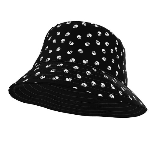 Bucket Hat in Black with White Skulls