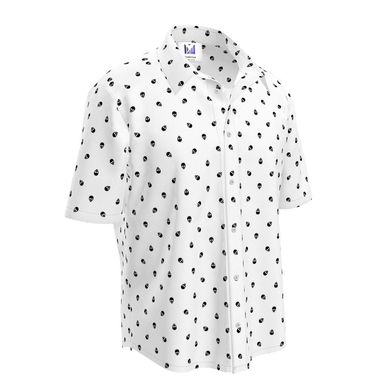 Men's Short Sleeve White with Black Skulls Shirt