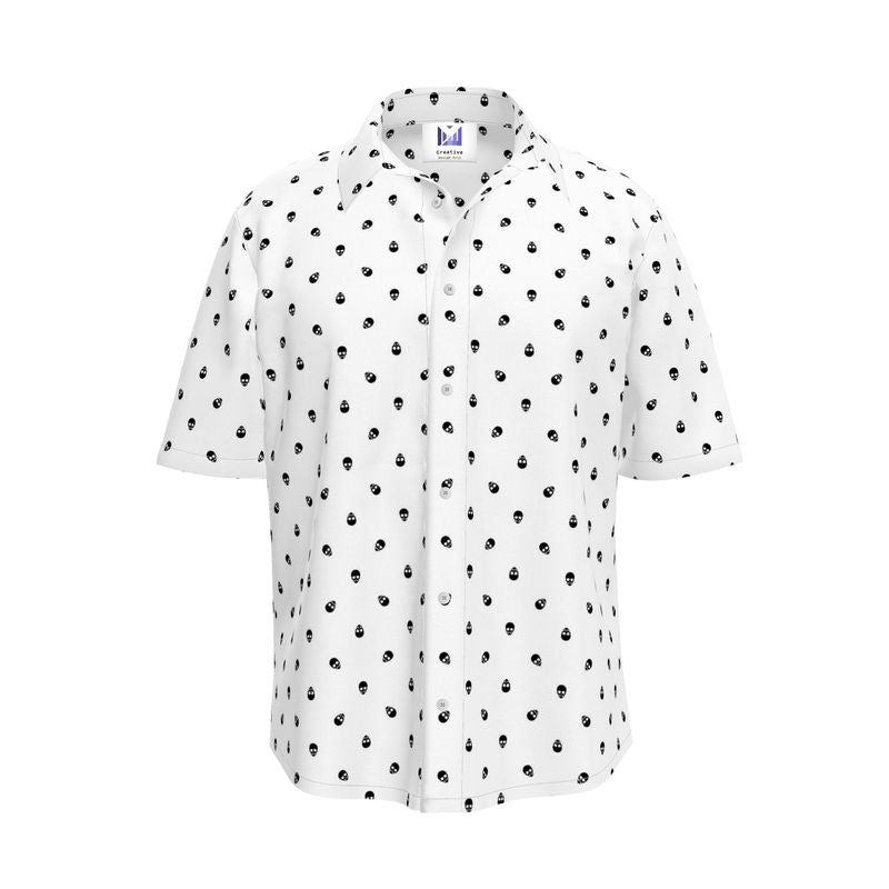 Men's Short Sleeve White with Black Skulls Shirt