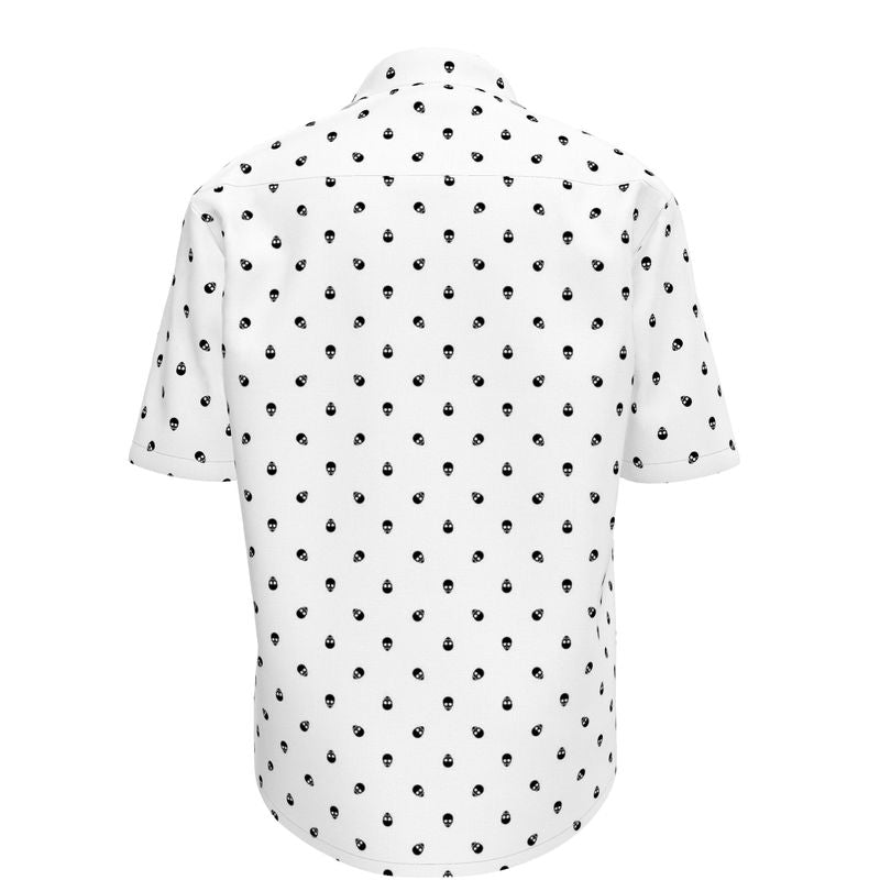 Men's Short Sleeve White with Black Skulls Shirt