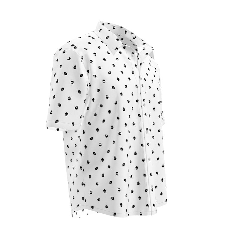 Men's Short Sleeve White with Black Skulls Shirt