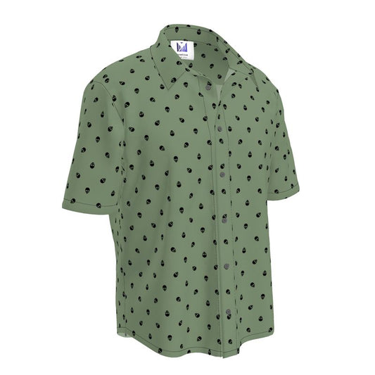 Men's Short Sleeve Jade Green with Black Skulls Shirt