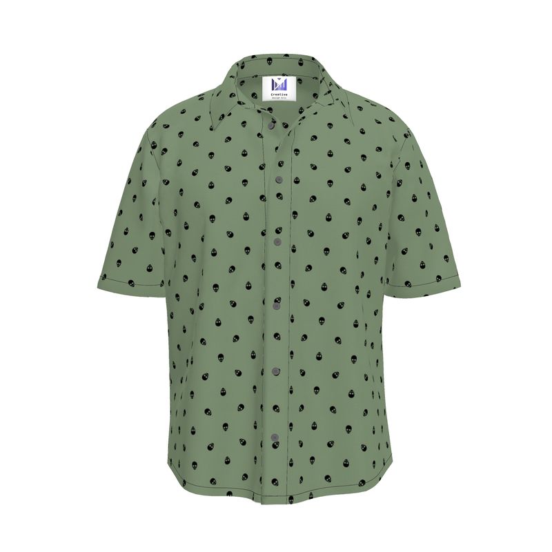 Men's Short Sleeve Jade Green with Black Skulls Shirt