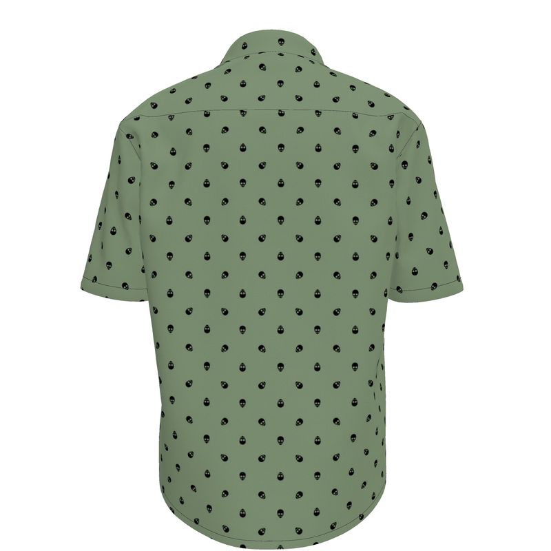 Men's Short Sleeve Jade Green with Black Skulls Shirt